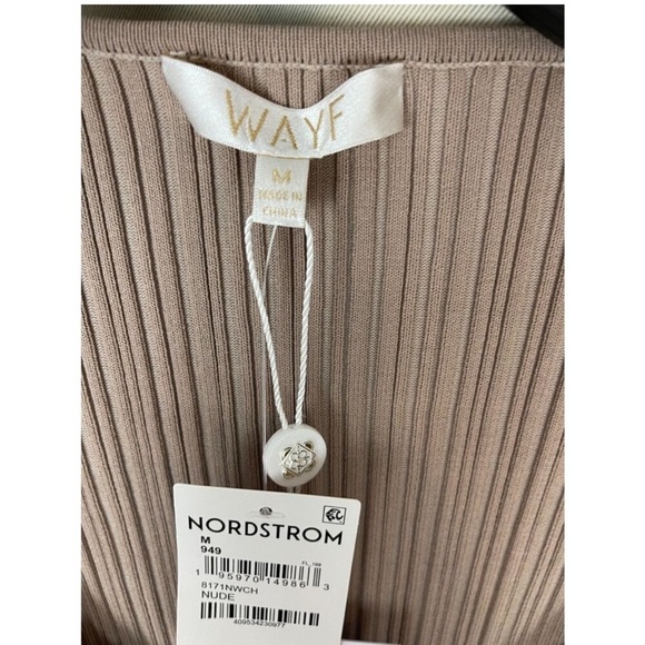 WAYF Women’s Alexi Long Sleeve Rib Elegant Tan Ribbed Dress Size M NWT - Picture 4 of 5